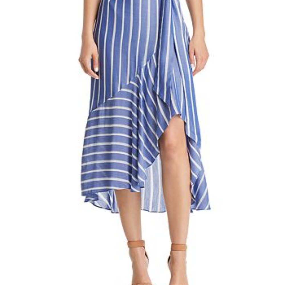 Lucy Paris Blue and White Striped Faux-Wrap Skirt. Size S